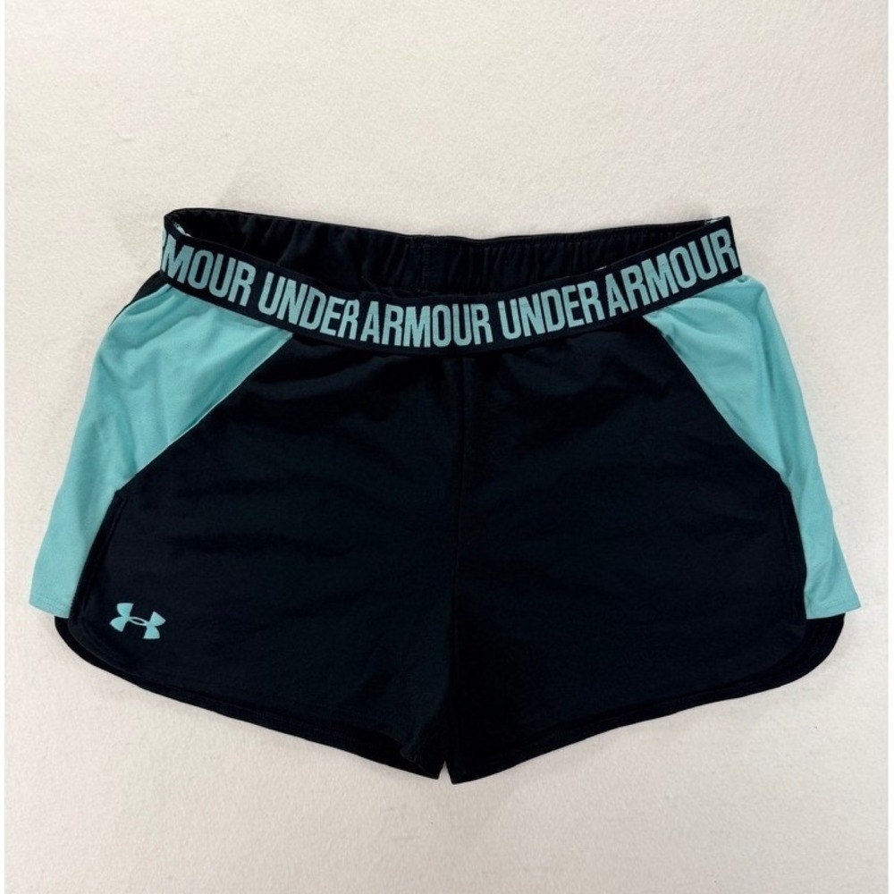 Under Armour Women's Athletic Running Shorts Black Aqua Size Large
